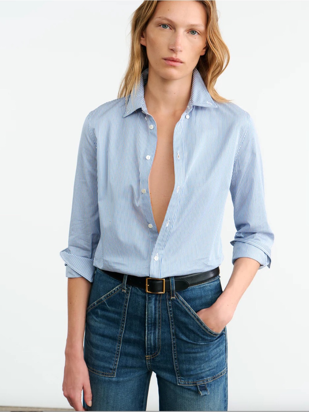 NWT $480 NILI LOTAN Dyllan Striped Cotton-Poplin Shirt